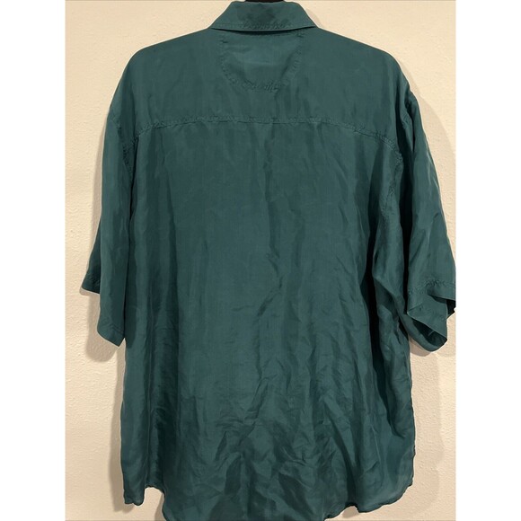 Vintage Substudio Silk Shirt Mens L Teal Green Button Up Short Sleeve‎ Pockets - Picture 6 of 11